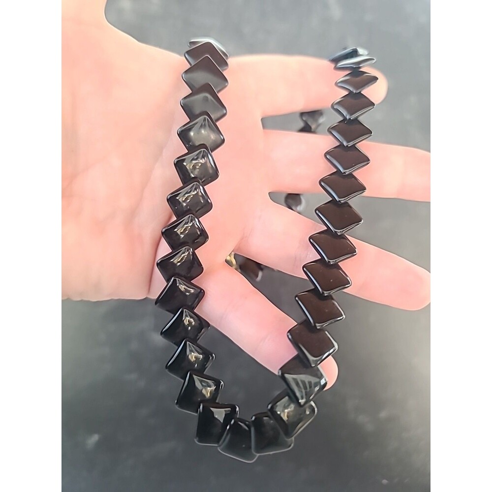 Trifari Black Plastic Beaded Necklace, Vintage Costume Jewelry
